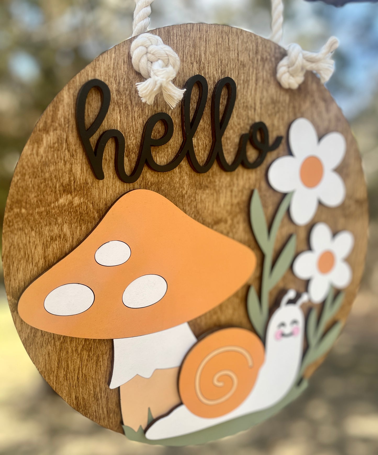 Hello Mushroom & Snail Door Hanger