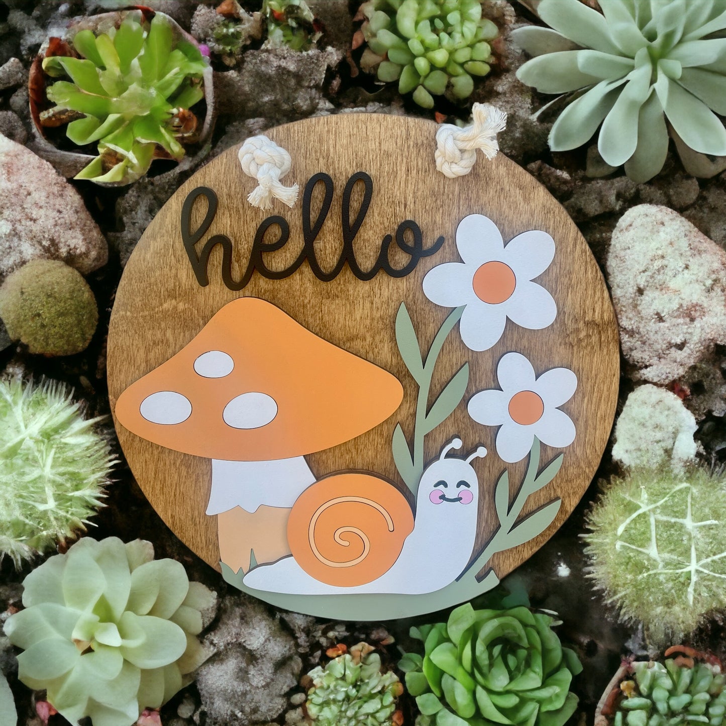 Hello Mushroom & Snail Door Hanger