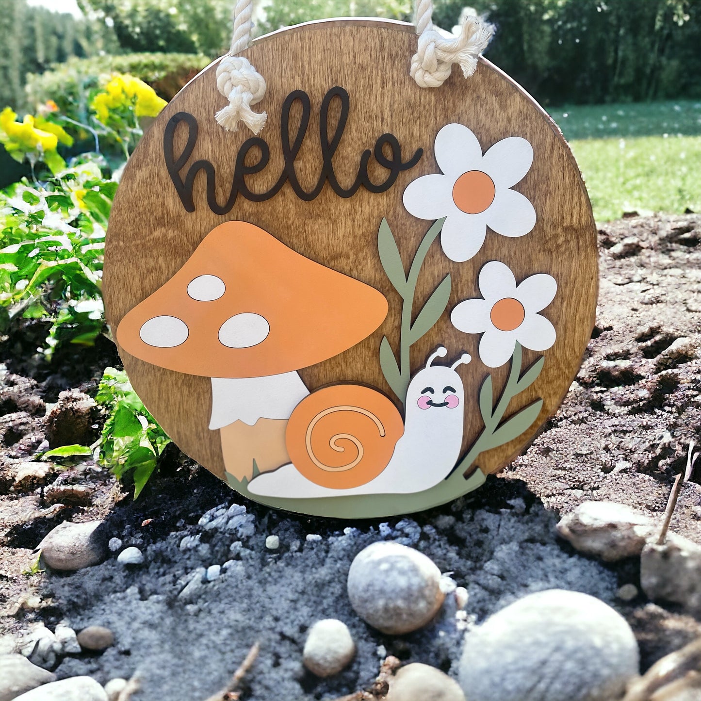 Hello Mushroom & Snail Door Hanger