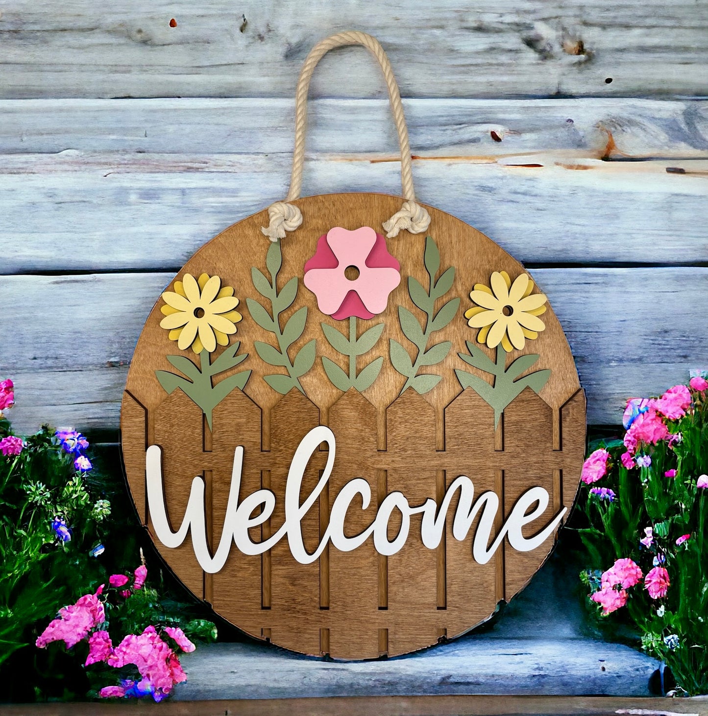 Welcome Spring Floral Door Hanger