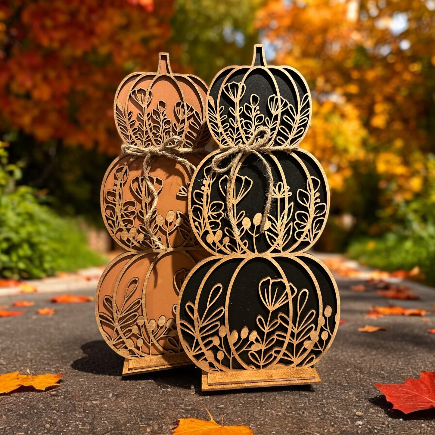 Floral Trio Stacked Pumpkin