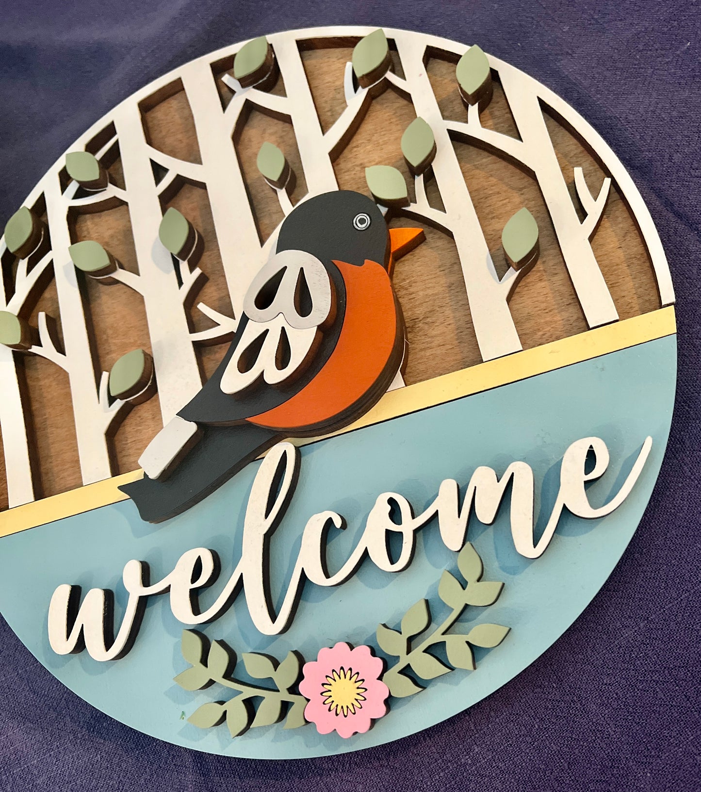 Welcome Robin Round Sign