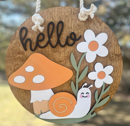 Hello Mushroom & Snail Door Hanger