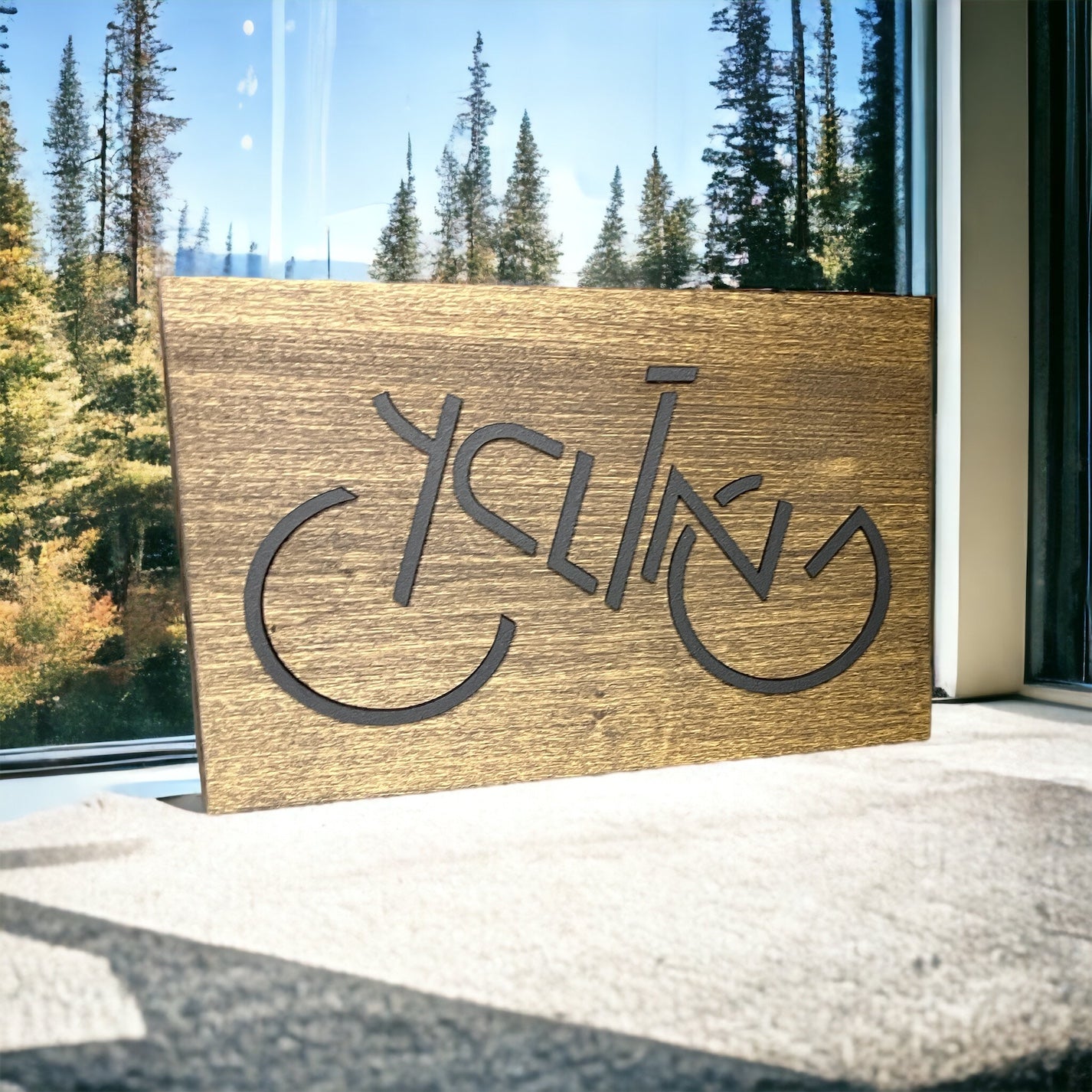 Cycling Typography Wood Sign
