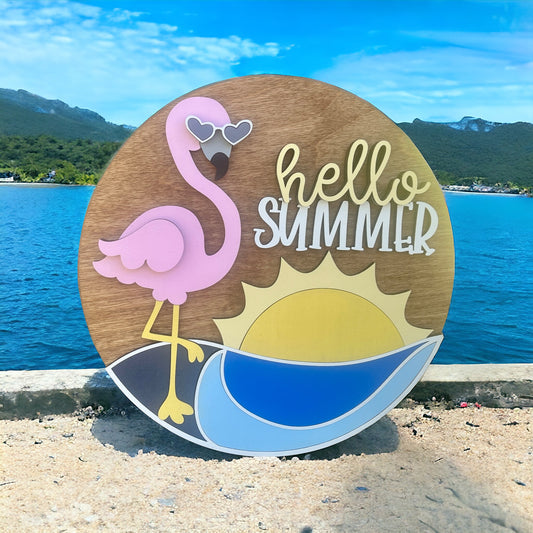 Hello Summer Flamingo Round