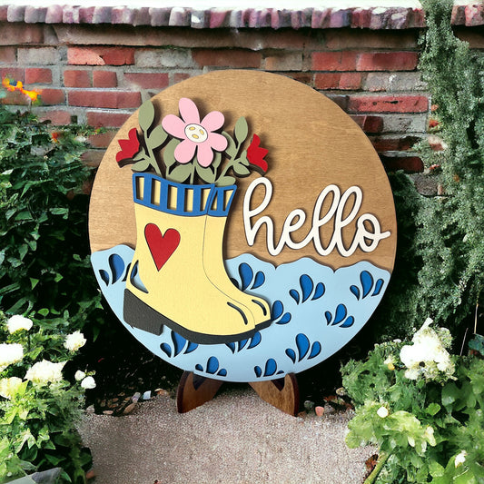 Hello Rainy Day Round Sign