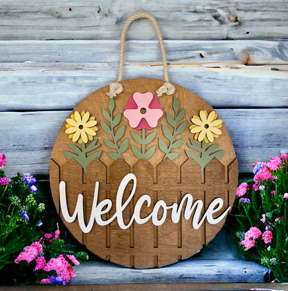 Welcome Spring Floral Door Hanger