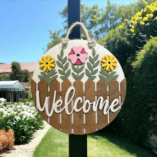 Welcome Spring Floral Door Hanger