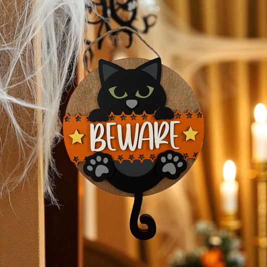 Beware Black Cat Door Hanger