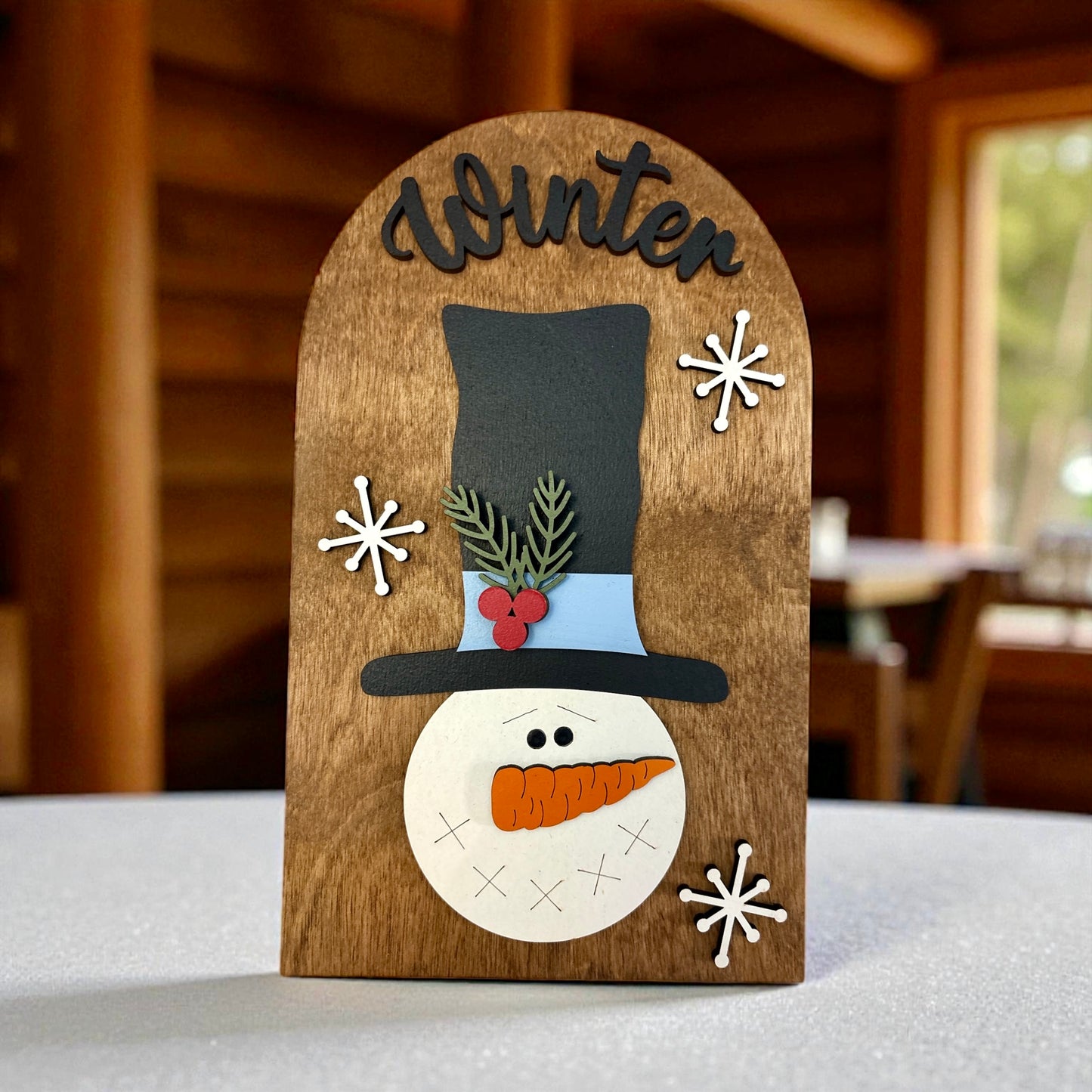 Primitive Snowman Winter Large Arch Insert