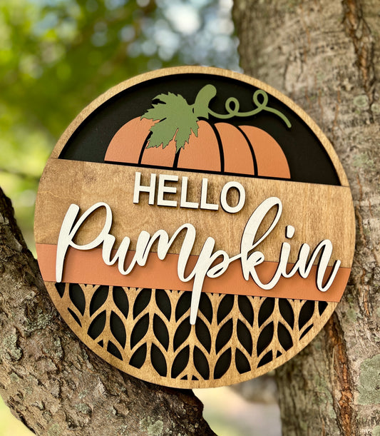 Hello Pumpkin Sweater Round Sign